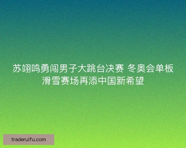 苏翊鸣勇闯男子大跳台决赛 冬奥会单板滑雪赛场再添中国新希望